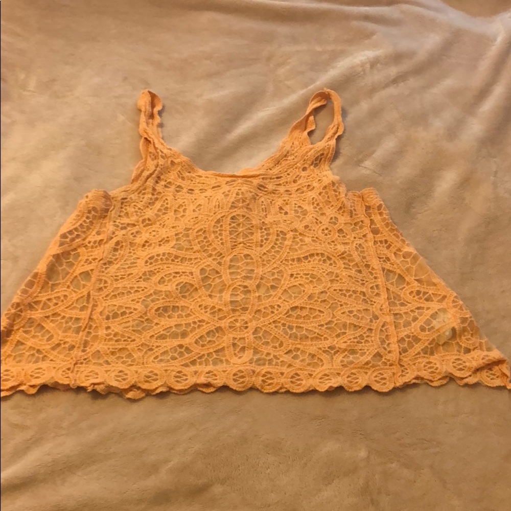 Coco + Jameson Orange Sheer Crop Top - M